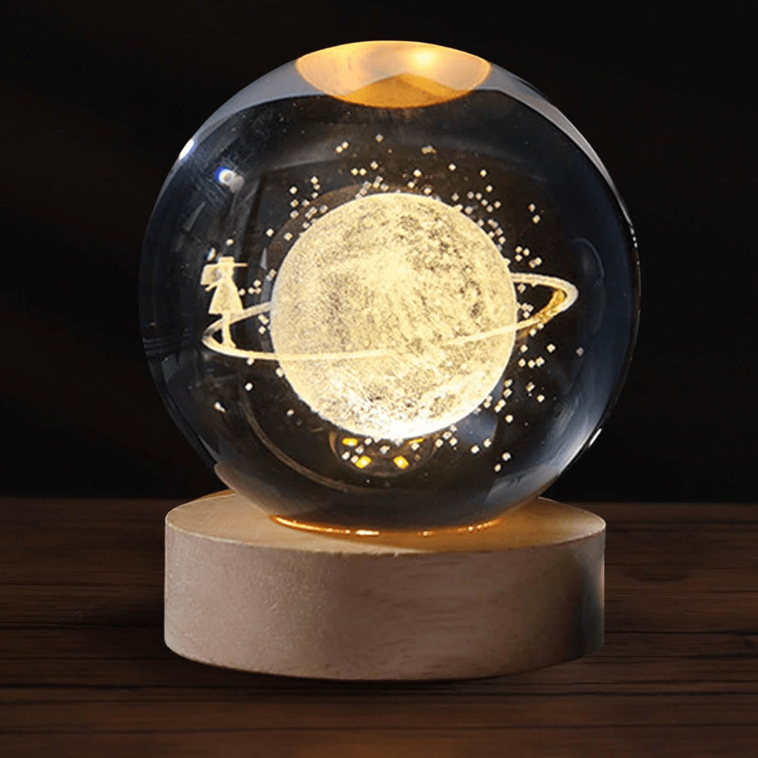 Crystal Ball Night Light – 3D Galaxy Lamp with Wooden Base - Armixon