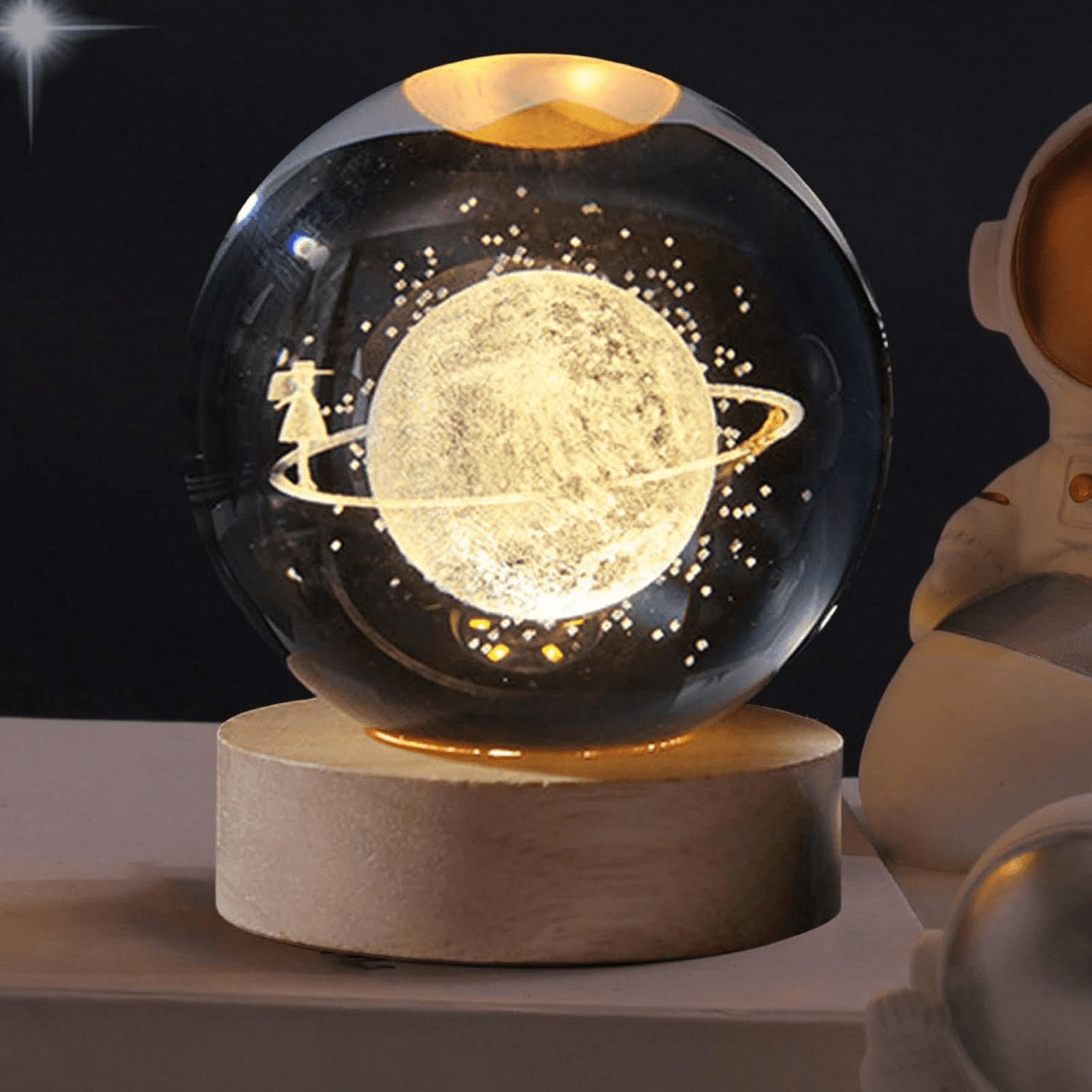 Crystal Ball Night Light – 3D Galaxy Lamp with Wooden Base - Armixon
