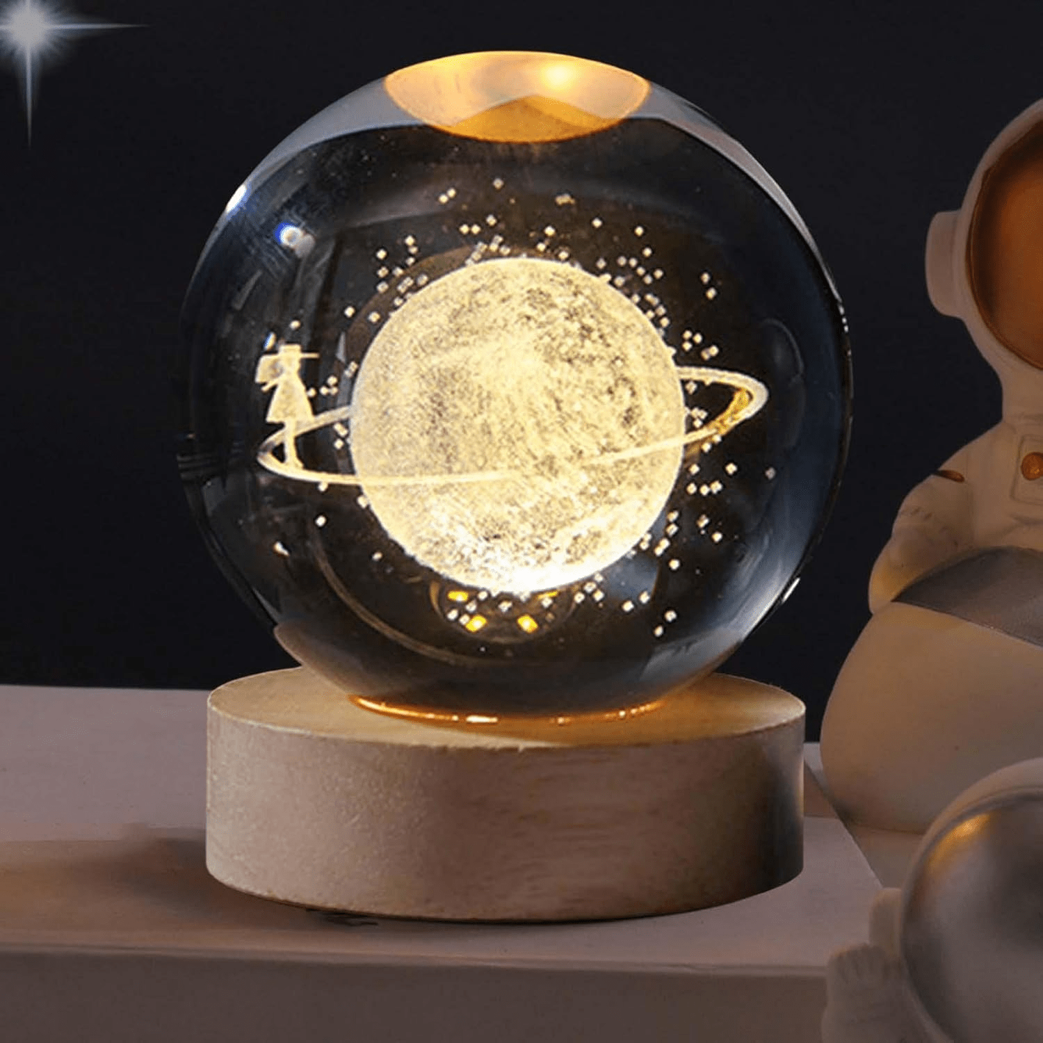 Crystal Ball Night Light – 3D Galaxy Lamp with Wooden Base - Armixon