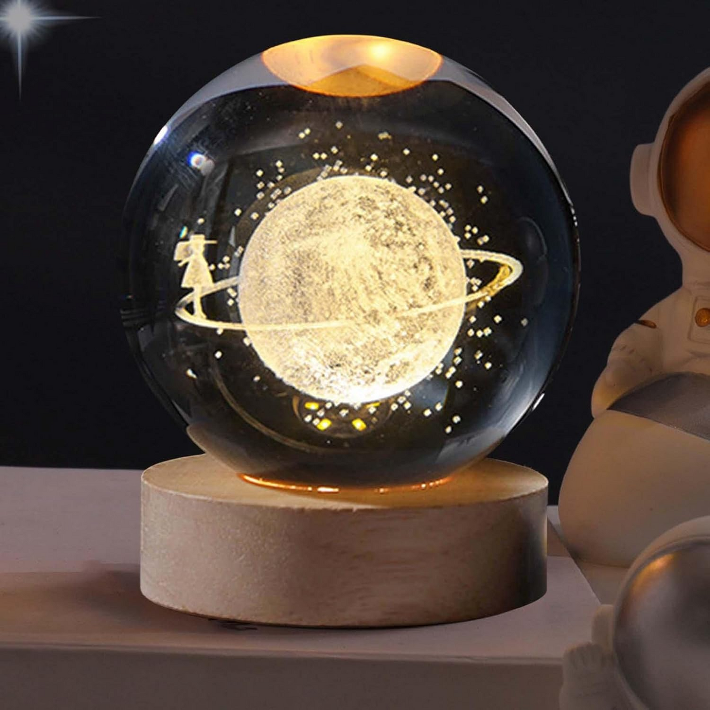 Crystal Ball Night Light – 3D Galaxy Lamp with Wooden Base
