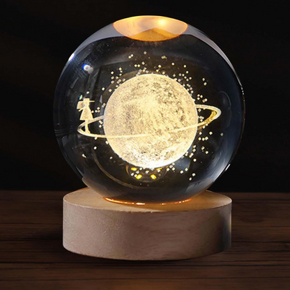 Crystal Ball Night Light – 3D Galaxy Lamp with Wooden Base