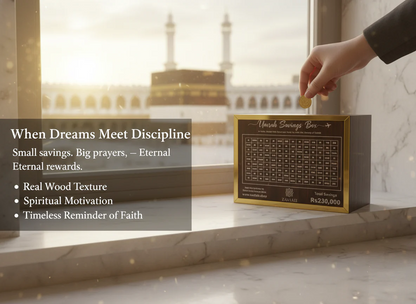 Umrah Savings Box – 280 Days Wooden Halal Money Jar for Hajj & Umrah
