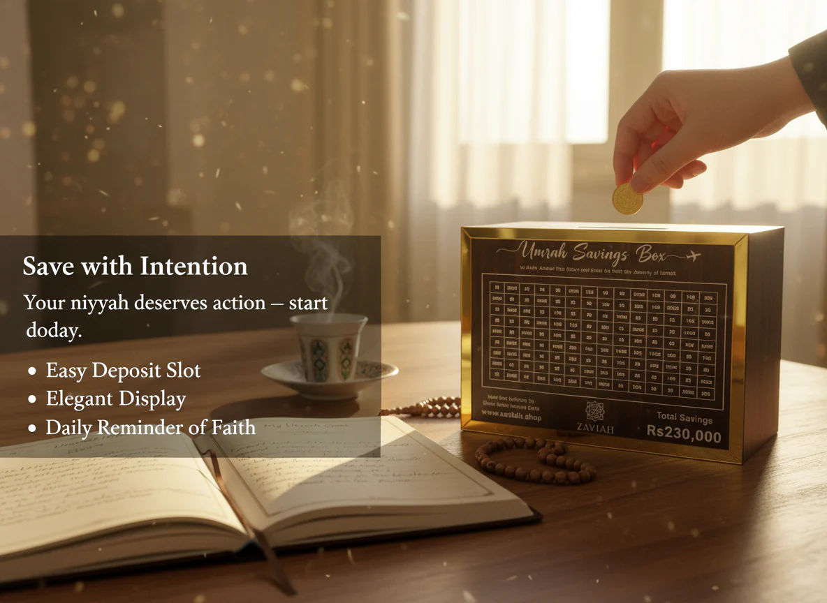 Umrah Savings Box – 280 Days Wooden Halal Money Jar for Hajj & Umrah