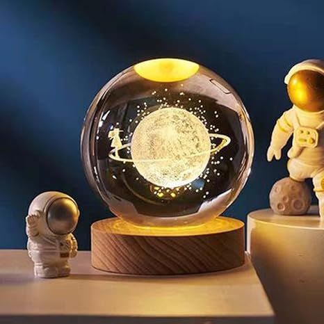 Crystal Ball Night Light – 3D Galaxy Lamp with Wooden Base