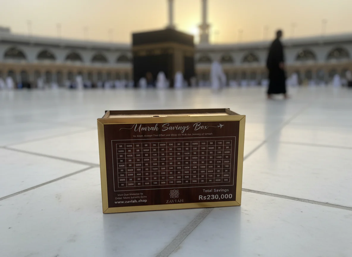 Umrah Savings Box – 280 Days Wooden Halal Money Jar for Hajj & Umrah