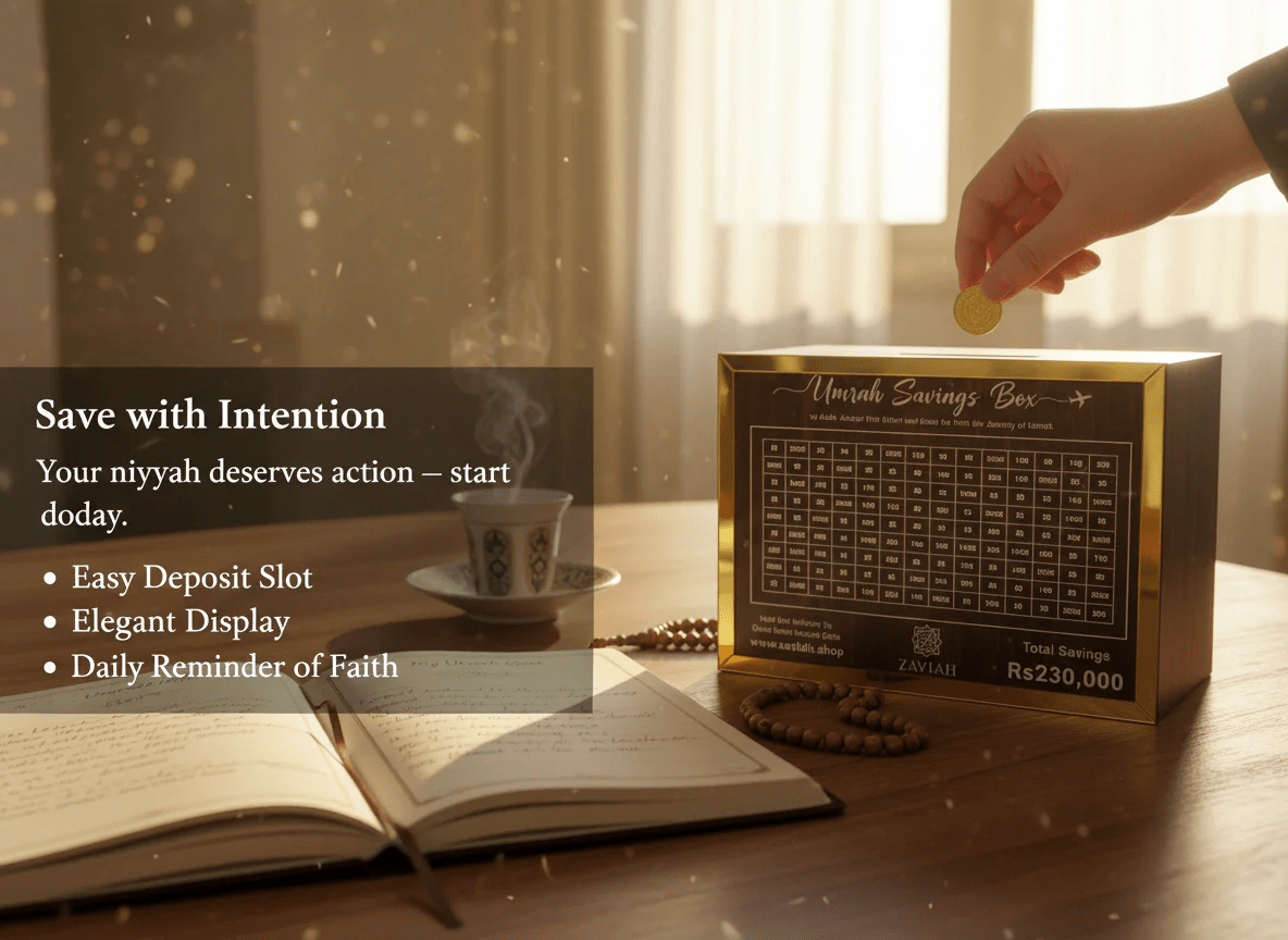 UMRAH SAVINGS BOX 280 DAYS WOODEN HALAL MONEY JAR - Armixon