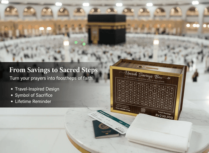 UMRAH SAVINGS BOX 280 DAYS WOODEN HALAL MONEY JAR - Armixon